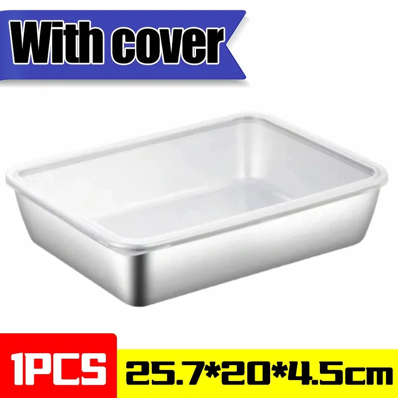 Stainless Steel Crisper Fresh-keep Food Container Rectangle Picnic Bento Tray Refrigerator Freezer Storage Box Restaurant Plate