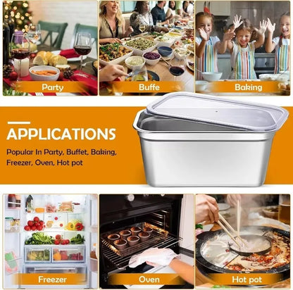 Stainless Steel Crisper Fresh-keep Food Container Rectangle Picnic Bento Tray Refrigerator Freezer Storage Box Restaurant Plate