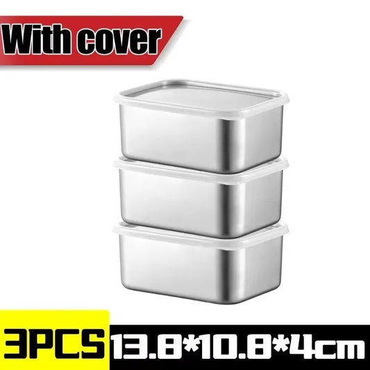 Stainless Steel Crisper Fresh-keep Food Container Rectangle Picnic Bento Tray Refrigerator Freezer Storage Box Restaurant Plate
