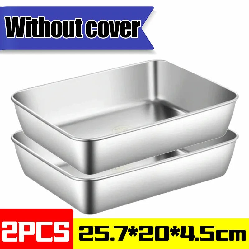 Stainless Steel Crisper Fresh-keep Food Container Rectangle Picnic Bento Tray Refrigerator Freezer Storage Box Restaurant Plate