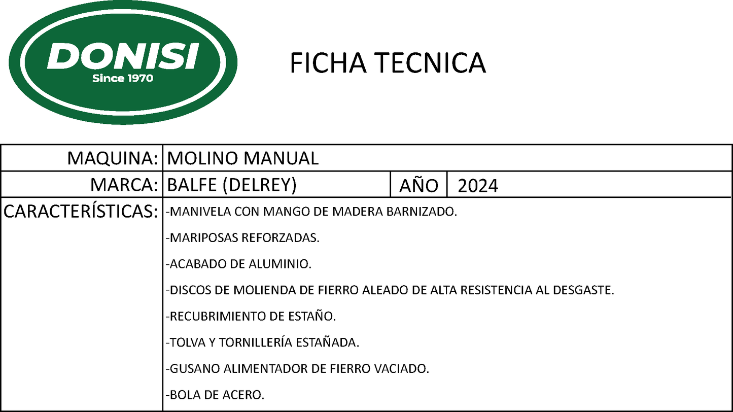 Molino Manual Balfe (Delrey) DE ALUMINIO 2024
