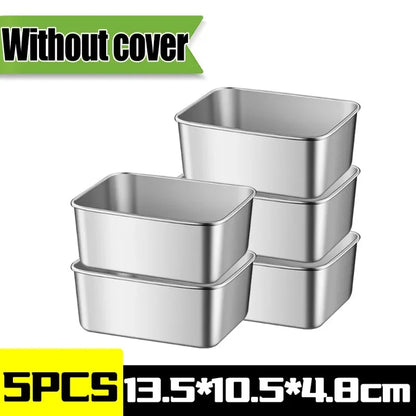 Stainless Steel Food Storage Container Rectangle Dish with Cover Noodles Fruit Tray Lunch Box Thick Refrigerator Organizer Plate