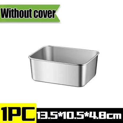 Stainless Steel Crisper Fresh-keep Food Container Rectangle Picnic Bento Tray Refrigerator Freezer Storage Box Restaurant Plate