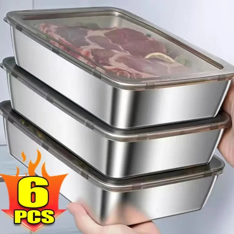 Stainless Steel Crisper Fresh-keep Food Container Rectangle Picnic Bento Tray Refrigerator Freezer Storage Box Restaurant Plate