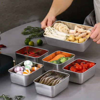 Stainless Steel Crisper Fresh-keep Food Container Rectangle Picnic Bento Tray Refrigerator Freezer Storage Box Restaurant Plate
