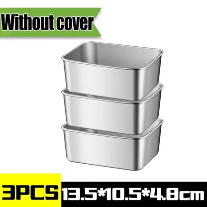 Stainless Steel Crisper Fresh-keep Food Container Rectangle Picnic Bento Tray Refrigerator Freezer Storage Box Restaurant Plate