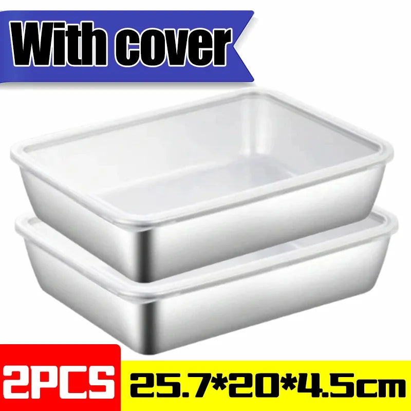 Stainless Steel Crisper Fresh-keep Food Container Rectangle Picnic Bento Tray Refrigerator Freezer Storage Box Restaurant Plate