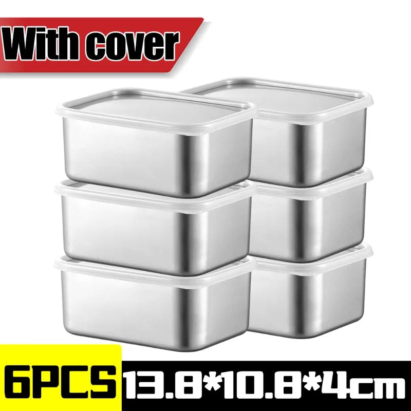 Stainless Steel Crisper Fresh-keep Food Container Rectangle Picnic Bento Tray Refrigerator Freezer Storage Box Restaurant Plate